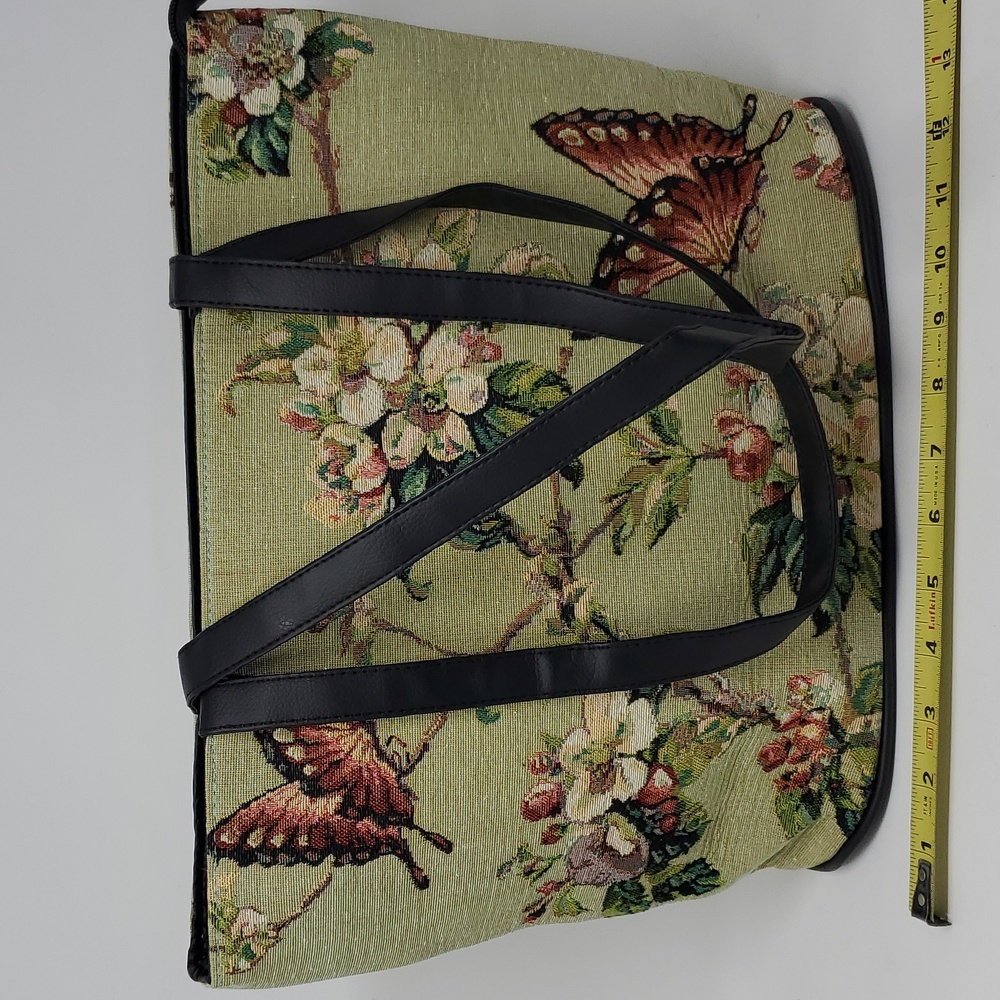 Butterfly Tapestry Bag Vintage Zip Top Inside Pockets Green NWOT - Picture 4 of 9